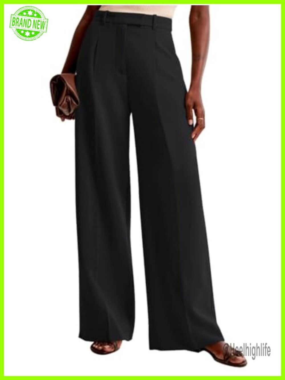 Wide Leg High Waisted Dress Trousers with Pockets Business Casual Work Pants - Picture 2 of 6